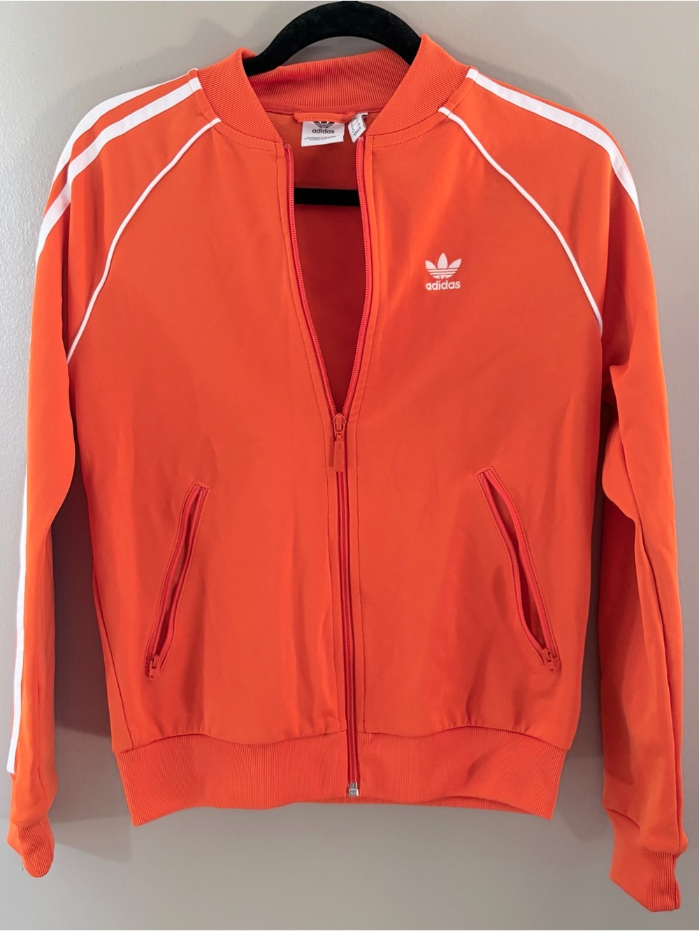 Adidas Originals Track Jacket Orange White 3 Stripes Womens XS Full Zip